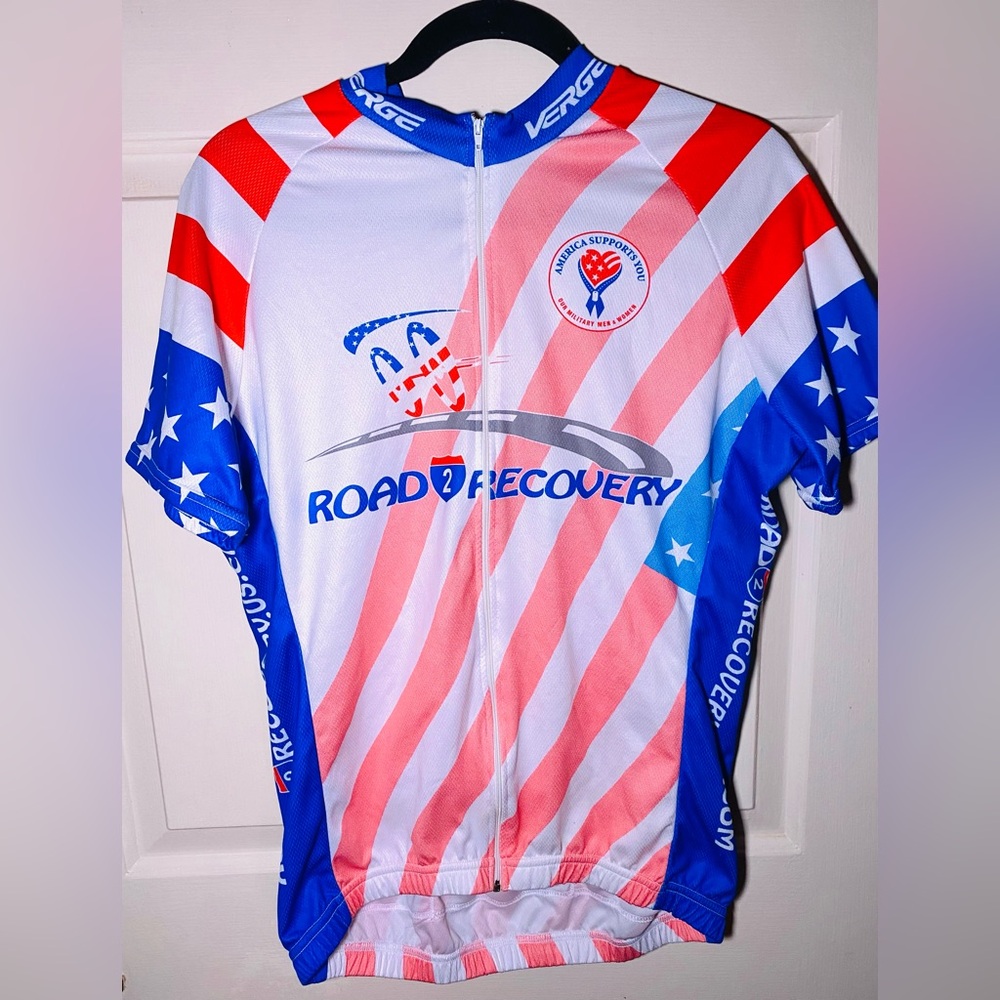 Rare Verge‎ Sport Cycling Jersey Easy Riders mens USA flag Military support, L